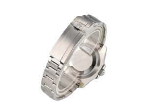 Rear view of the Submariner (No Date) Stainless Steel with Black Dial (40mm), showcasing brushed bracelet and clasp design.