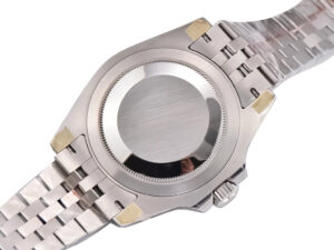 Back view of the GMT-Master II Stainless Steel ‘Sprite’ on Jubilee bracelet (40mm), showcasing its stainless steel case.