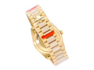 Day-Date 36 Yellow Gold 'President' watch with Diamond Chocolate Dial, Diamond Bezel, and polished gold bracelet.