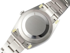 Back view of the Oyster Perpetual 41 Stainless Steel watch highlighting its brushed steel caseback and bracelet design.