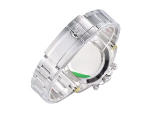 Rear view of the Cosmograph Daytona Stainless Steel watch showcasing its polished bracelet and clasp.