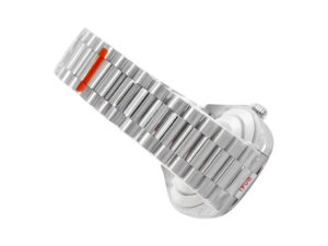 Day-Date 40 White Gold ‘President’ watch with silver diamond dial, fluted bezel, and polished white gold bracelet.