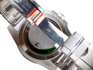 Back view of the Submariner Date Stainless Steel with Black Dial (40mm) showcasing the case back and clasp details.