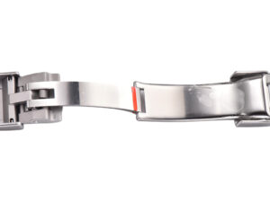 Close-up of the clasp on a Cosmograph Daytona Stainless Steel watch with Black Dial, showcasing polished stainless steel.
