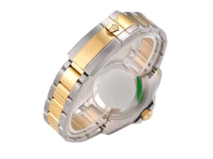 Back view of the GMT-Master II Two-Tone Rolesor watch, showcasing its stainless steel and gold Oyster bracelet design.