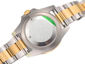 Back view of GMT-Master II Two-Tone Rolesor with Black Dial on Oyster (40mm) showcasing the steel and yellow gold bracelet.