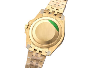 Back view of GMT-Master II Yellow Gold with Black Dial on Jubilee bracelet, showcasing the 40mm case and gold finish.
