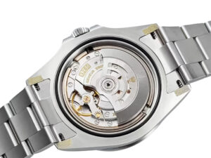 Back view of the Explorer II Stainless Steel with Black Dial (42mm), showcasing its intricate automatic movement mechanism.