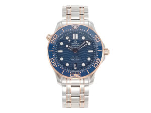 Seamaster Diver 300 Two Tone Rose Gold with Blue Dial (42mm) watch featuring a stainless steel and rose gold bracelet.