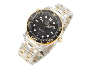 Seamaster Diver 300 Two Tone with Black Dial (42mm) a steel and gold bracelet, unidirectional bezel, and date display.
