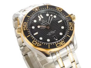 Seamaster Diver 300 Two Tone with Black Dial (42mm), featuring gold and stainless steel design luminous markers, date window.