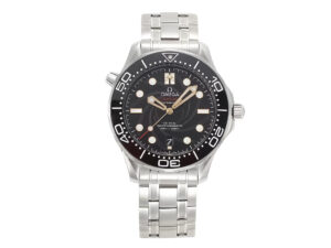 Seamaster Diver 300 Stainless Steel ‘James Bond’ (42mm) watch with black dial and stainless steel bracelet.