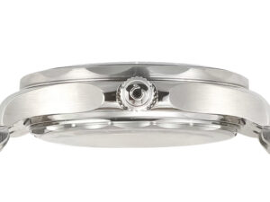 Side profile view of the Seamaster Diver 300 Stainless Steel watch case, highlighting the polished crown and brushed finish.