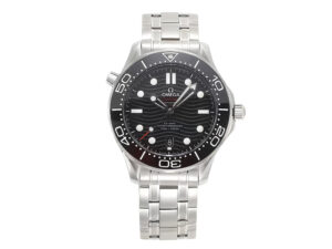 Seamaster Diver 300 Stainless watch with a 42mm case, black dial, and stainless steel bracelet displayed on the product page.