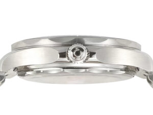 Side view of the Seamaster Diver 300 Stainless Steel watch, showcasing its crown and polished 42mm case design.