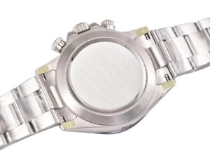 Back view of the Cosmograph Daytona Stainless Steel ‘Panda’, showcasing the polished case and stainless steel bracelet.