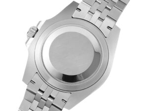 Back view of the GMT-Master II Stainless Steel ‘Bruce Wayne’ on Jubilee bracelet (40mm) showcasing brushed steel finish.