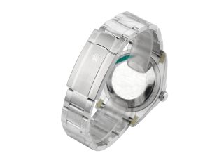 Back view of Oyster Perpetual 36 Stainless Steel watch with closed clasp, shown on lavender dial 2025 product page.